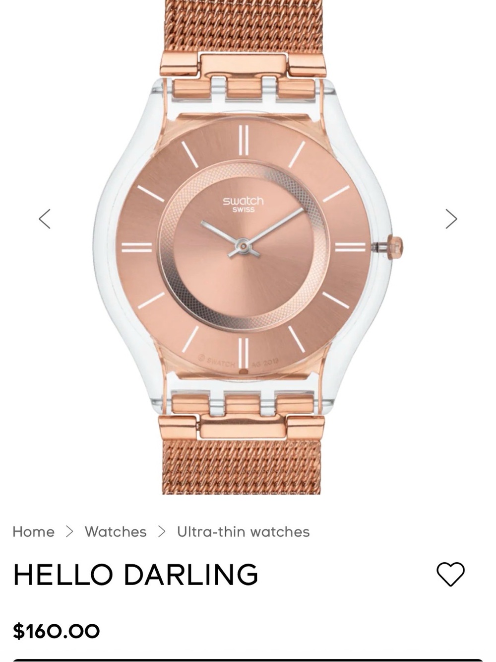 Swatch Rose Gold Mesh Women's Ultra-Thin Watch